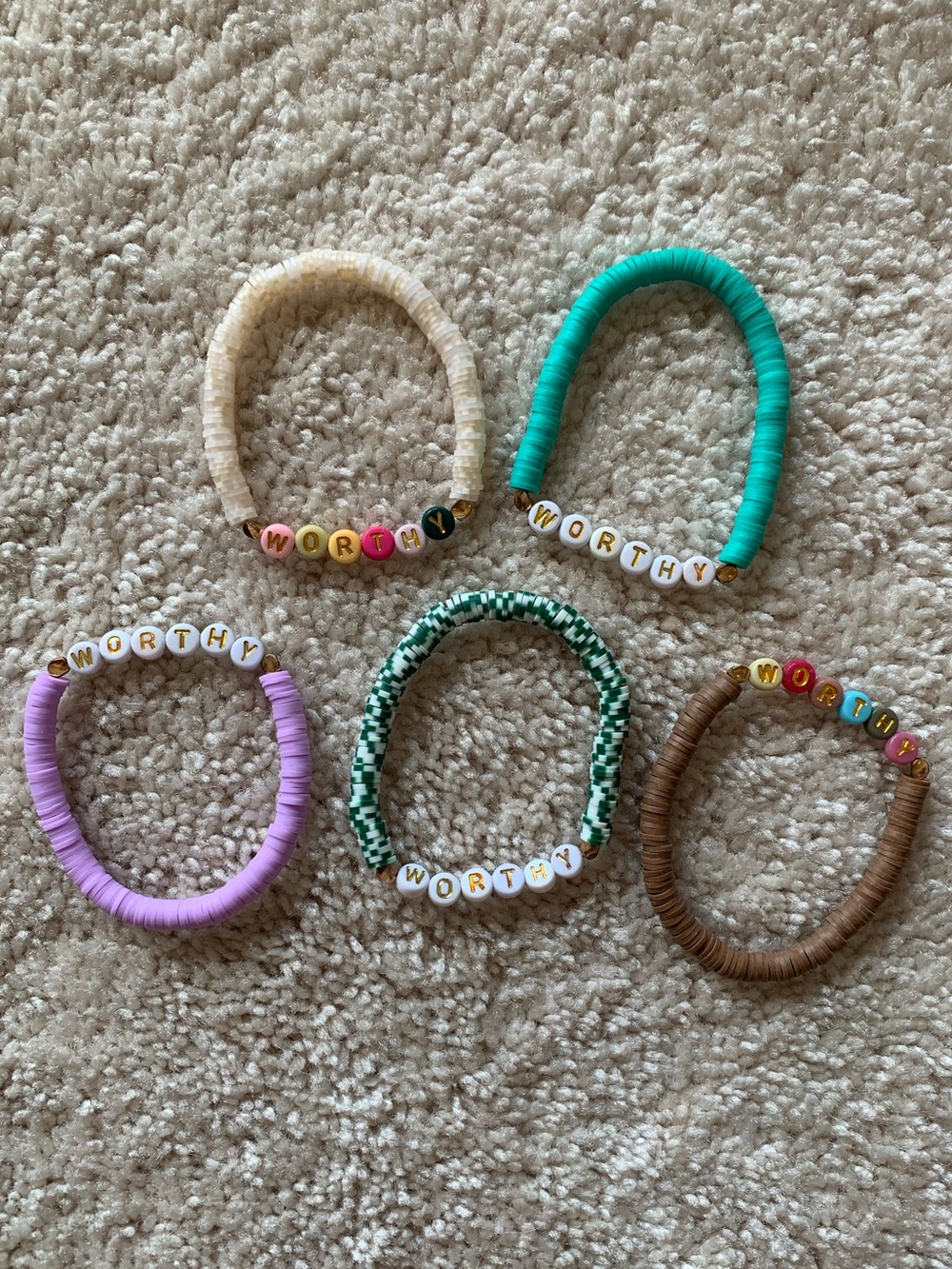 {Handmade} “Worthy” Clay Disc Bracelet